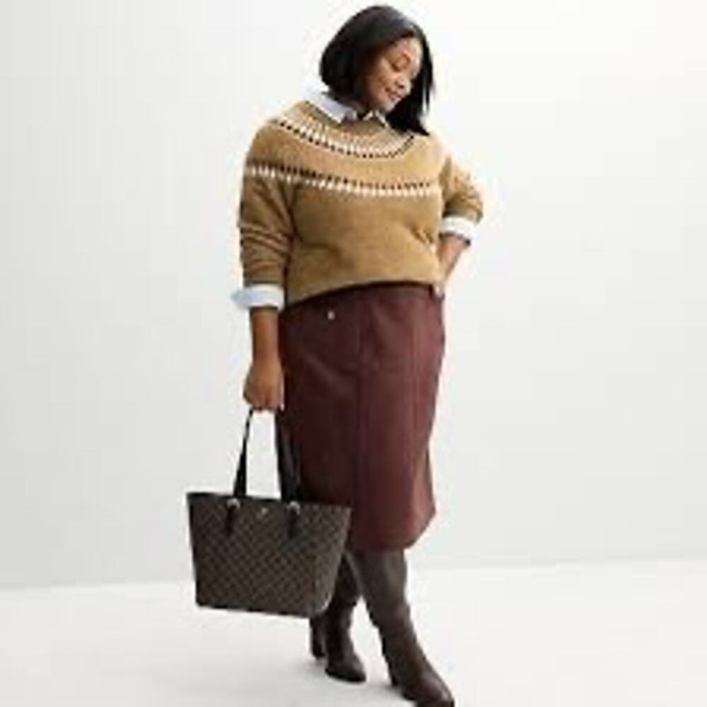 Plus Size Croft & Barrow Chocolate Brown Faux Suede Midi Skirt Sz 1X